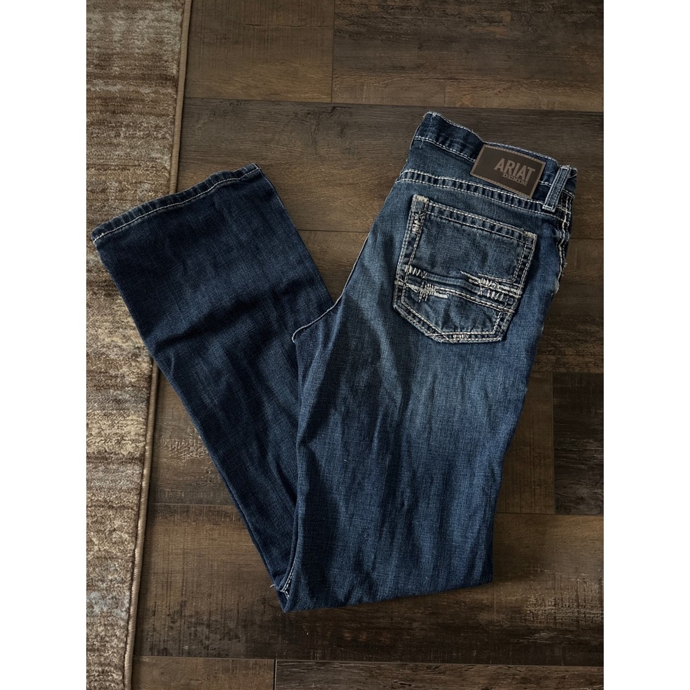 Ariat M4 Relaxed Boot Cut Jeans Mens 35x34 Dark Wash Denim Contrast Stitch